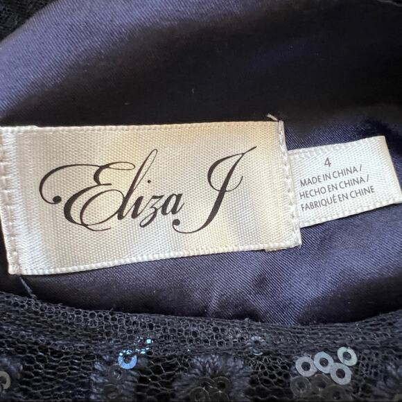 Eliza J Navy Blue Draped Sleeve Sequin Gown Formal Dress - Picture 9 of 9